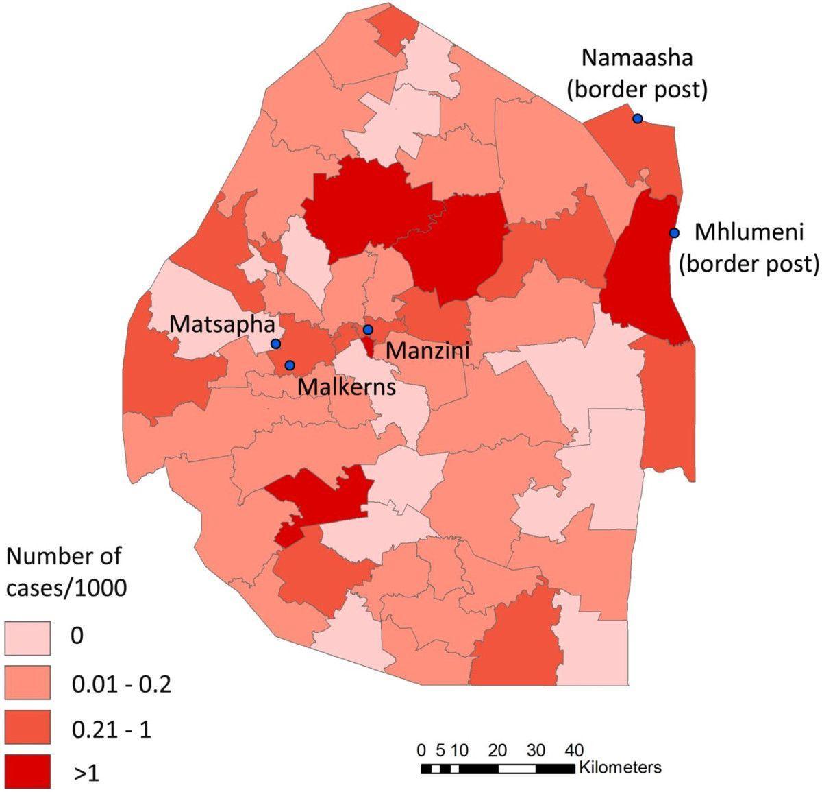 Քարտեզ Սվազիլենդի թեմայով մալարիայի