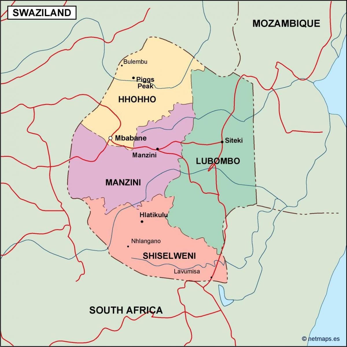 Քարտեզ Սվազիլենդի